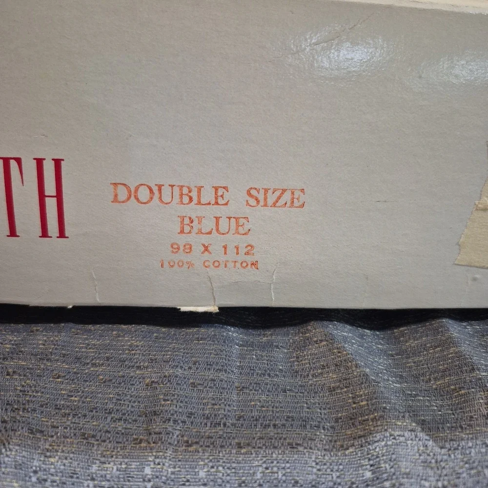 Vintage Double 98 X 112 Bates Queen Elizabeth Lt Blue Bedspread w Fringe In Box